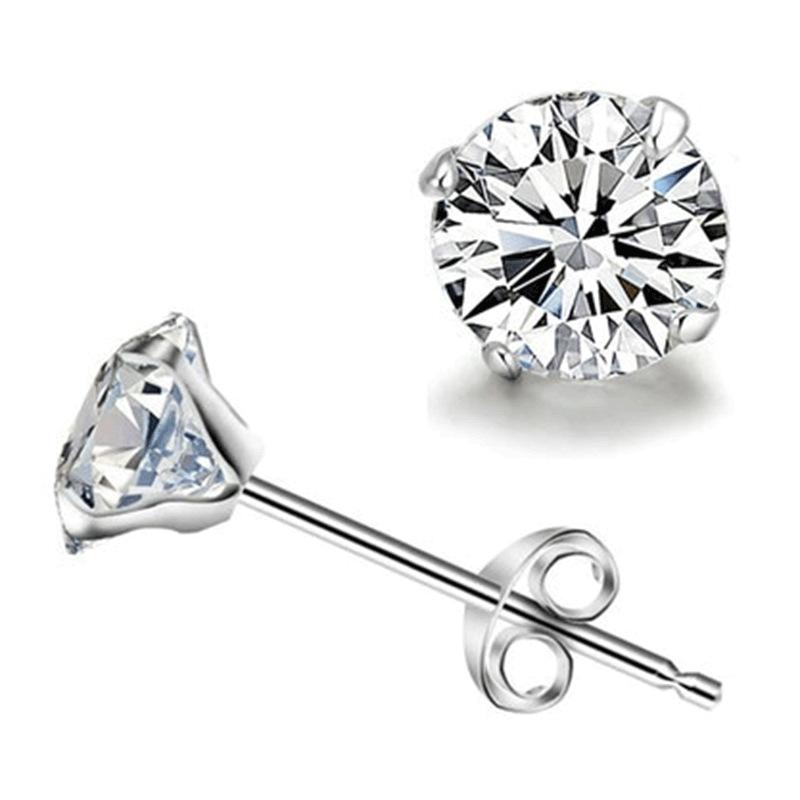 925 Sterling Silver Gift Jewelry AAA Zircon Four-Prong Earrings