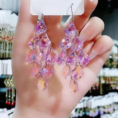 1 Par Brincos Longos de Fio Quadrados de Cristal Roxo Super Brilhantes Moda Nova Brincos Vermelhos Brilhantes para Mulheres Joias
