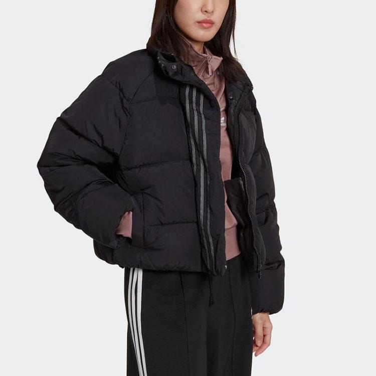 Adidas Colorblock Striped Loose-Fit Stand Collar Down Jacket Women Outerwear Black HM2627