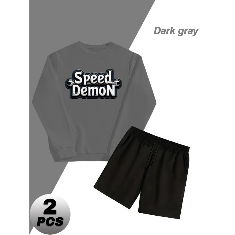 

Polyester Crew Neck Sweatshirt Set Comfortable Shorts Athletic Wear XXL сірий