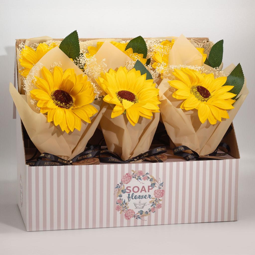 2x Sunflower Soap Flower, Single Stem Gift Decor