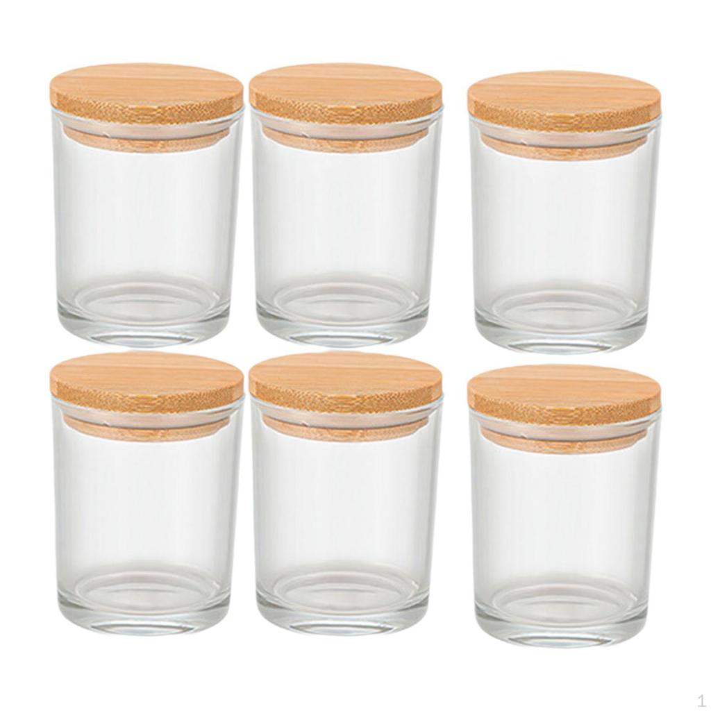 6 Pieces Glass Jar Empty Candle Jars Clear with Wood Lids Gift Thick