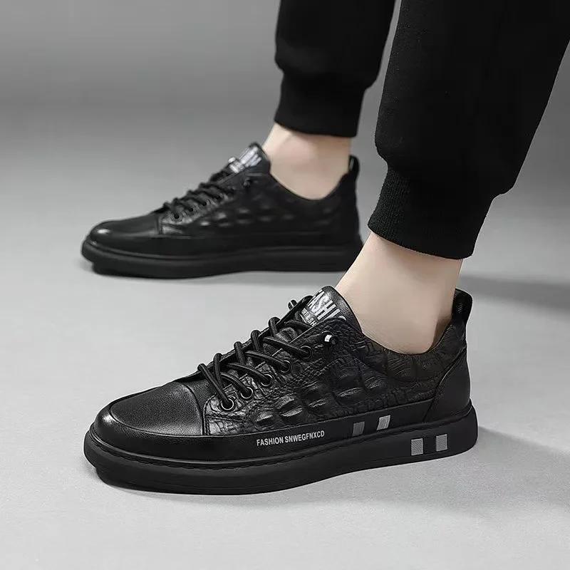 Italská 2024 Pánská Stylová Kožená Obuv Klasický Vzor Krokodýlí Kůže Venkovní Tenisky Lehká Pánská Ležérní Protiskluzová Vulkanizovaná Obuv
