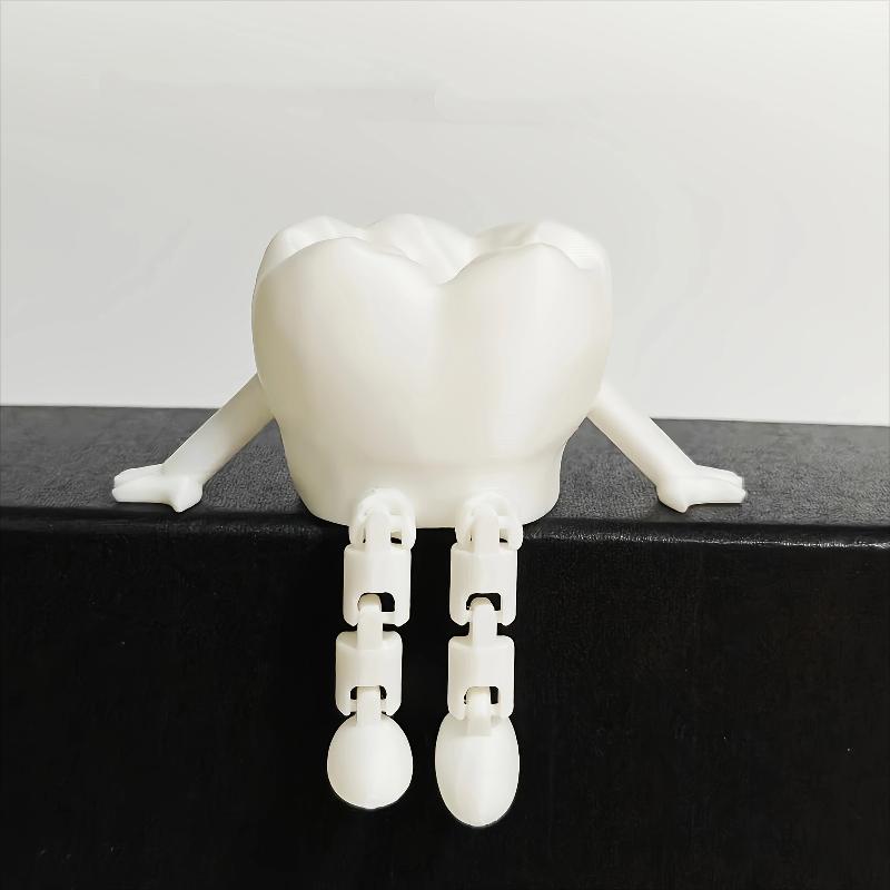 3D-printet artikuleret tandfigurine, Bevægelige led Tandmodel, Sjov dentaldekoration til skrivebord, Gave til tandlægeklinik