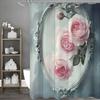 Spiegel Bloemen Roze Roos Douchegordijn, Decoratief Douchegordijn voor de Badkamer, Waterdicht Douchegordijn met Haken