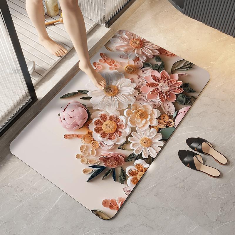3D Floral Bathroom Floor Mat Household Floor Mat Absorbent Quick Drying Anti Slip Mat