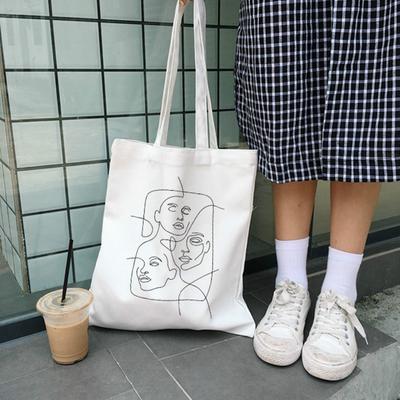 Mode Cartoon Abstrakt Canvas Kvinnor Stor kapacitet Casual Printing Ins Funny Chic Vintage Art Bags
