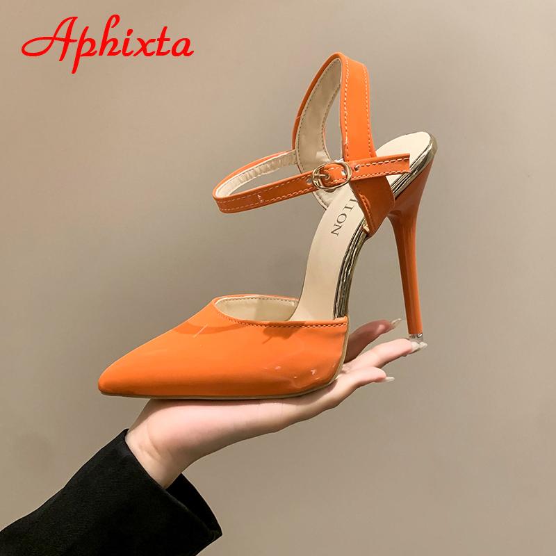 Aphixta Summer 7cm 12cm Super High Stiletto Heels Ankle Strap Sandals Women Hollow Pointed Toe Party Heels Shoes Plus Size 48