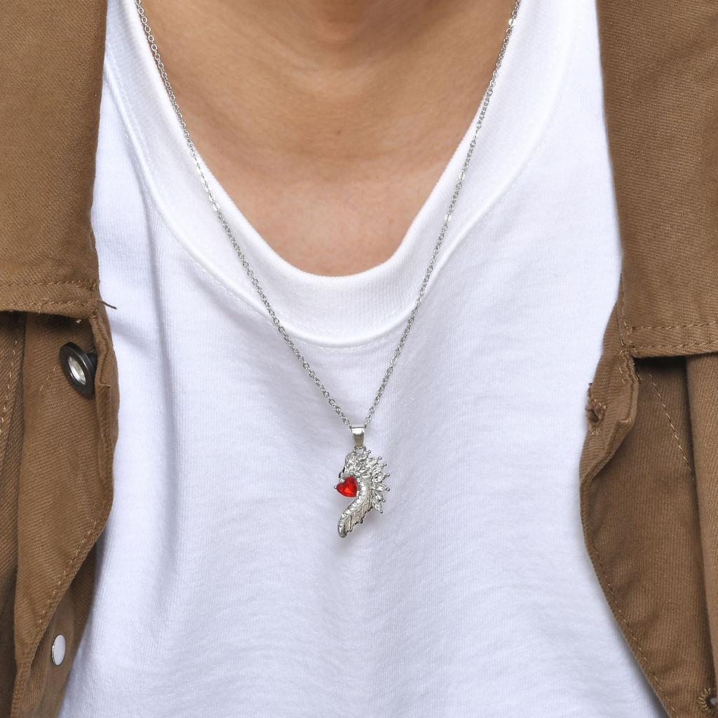 Vnox Paar Teufel Engel Halsketten, Funkelnder AAA Zirkonia Stein Flügel Anhänger mit Rotes Herz Eingelegt, Liebe Damen Herren Halsband