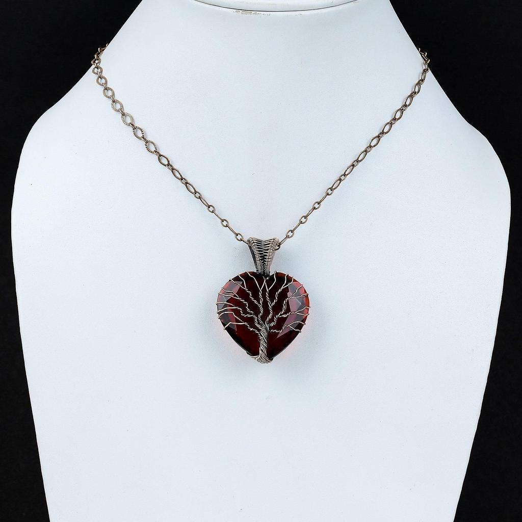 Tree Of Life Garnet Gemstone Pure Copper Wire Wrapped Handmade Jewelry Pendant For Gift