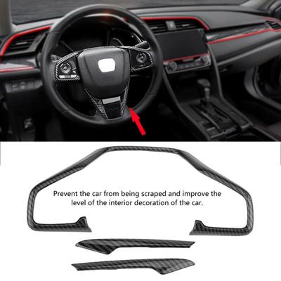 For Honda Civic 10th 2016 2017 2018 3pcs Carbon Fiber Style Car Steering Wheel Frame Cover Trim Stickers