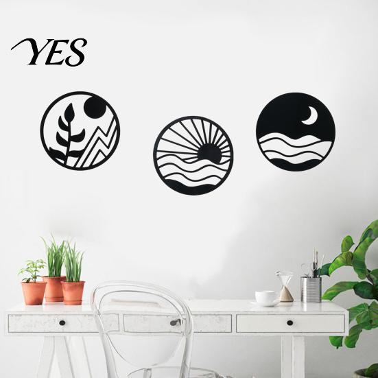 Living Room Wall Accent 3Pcs Boho Art Decoration, Vintage Metal Hollow-out Decor, Silhouette Artistic Pieces Sculpture, Minimalist Hanging Ornament