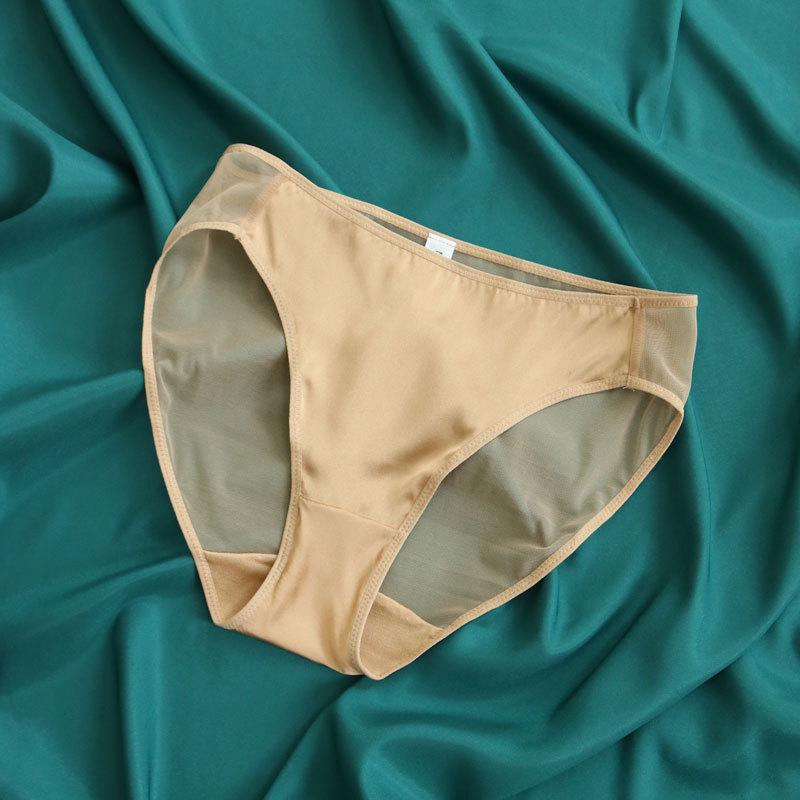 Tangge Silk Women's Mid-Waist Satin Panties with Lace and Breathable Mesh