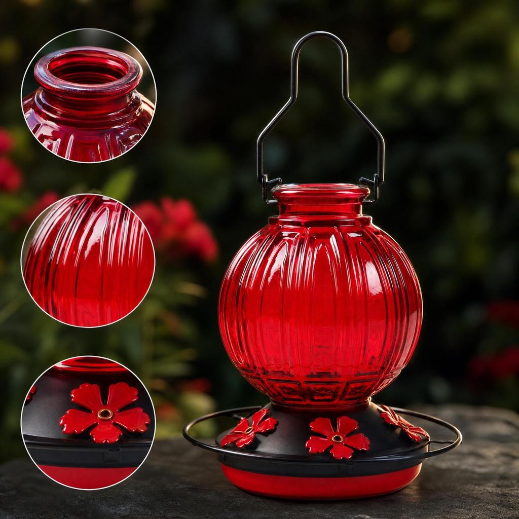 Handmade Glass Nectar Feeder Outdoor Easy to Refill for Bird Watchers,