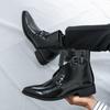 Autumn Collection Men Pointed High Top Boots Formal Leather Shoes Brand Men's Buckle High Top Comfortable Leather Shoes