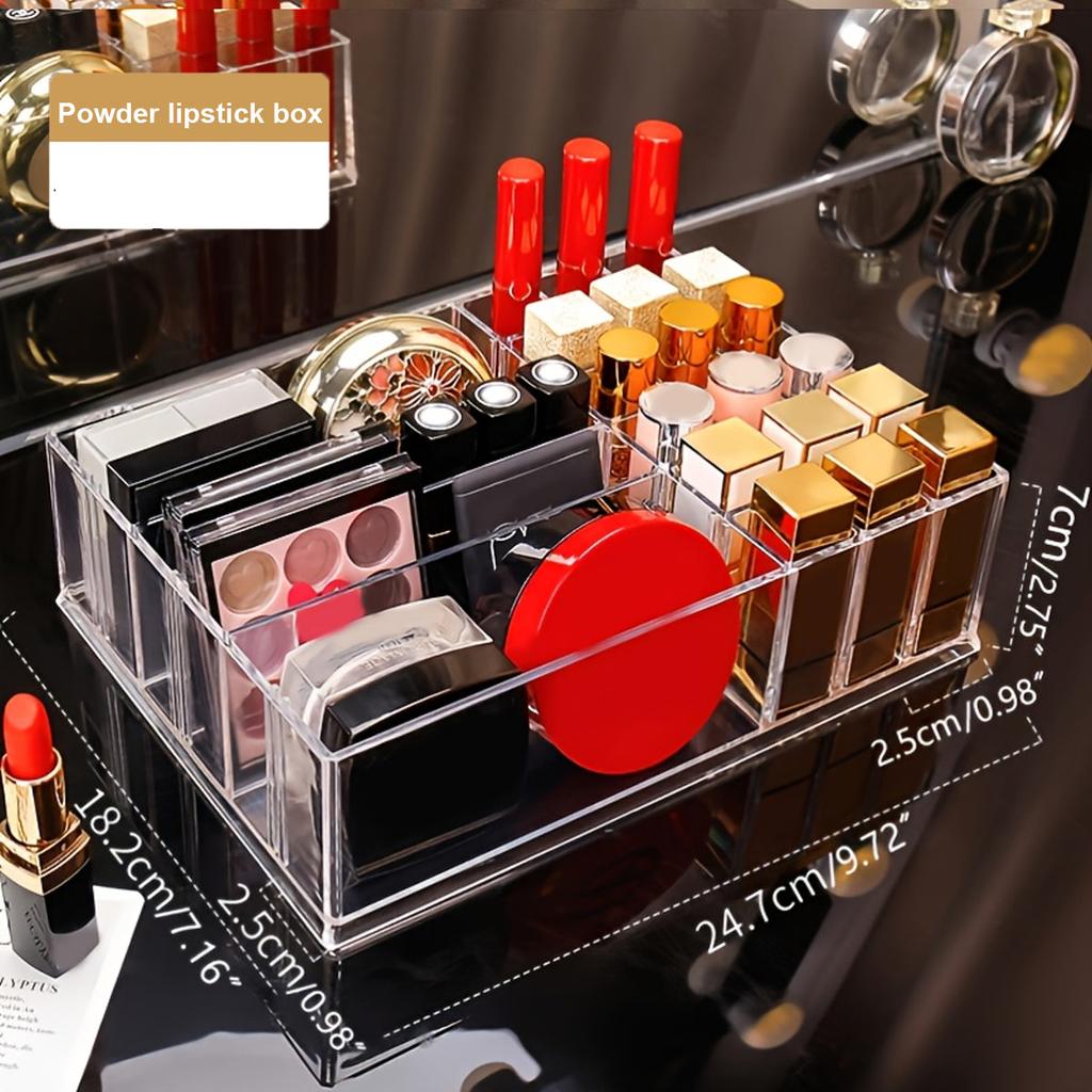 1pc Transparent cosmetic storage box, eye shadow color palette and lipstick storage box, desktop cosmetic finishing box