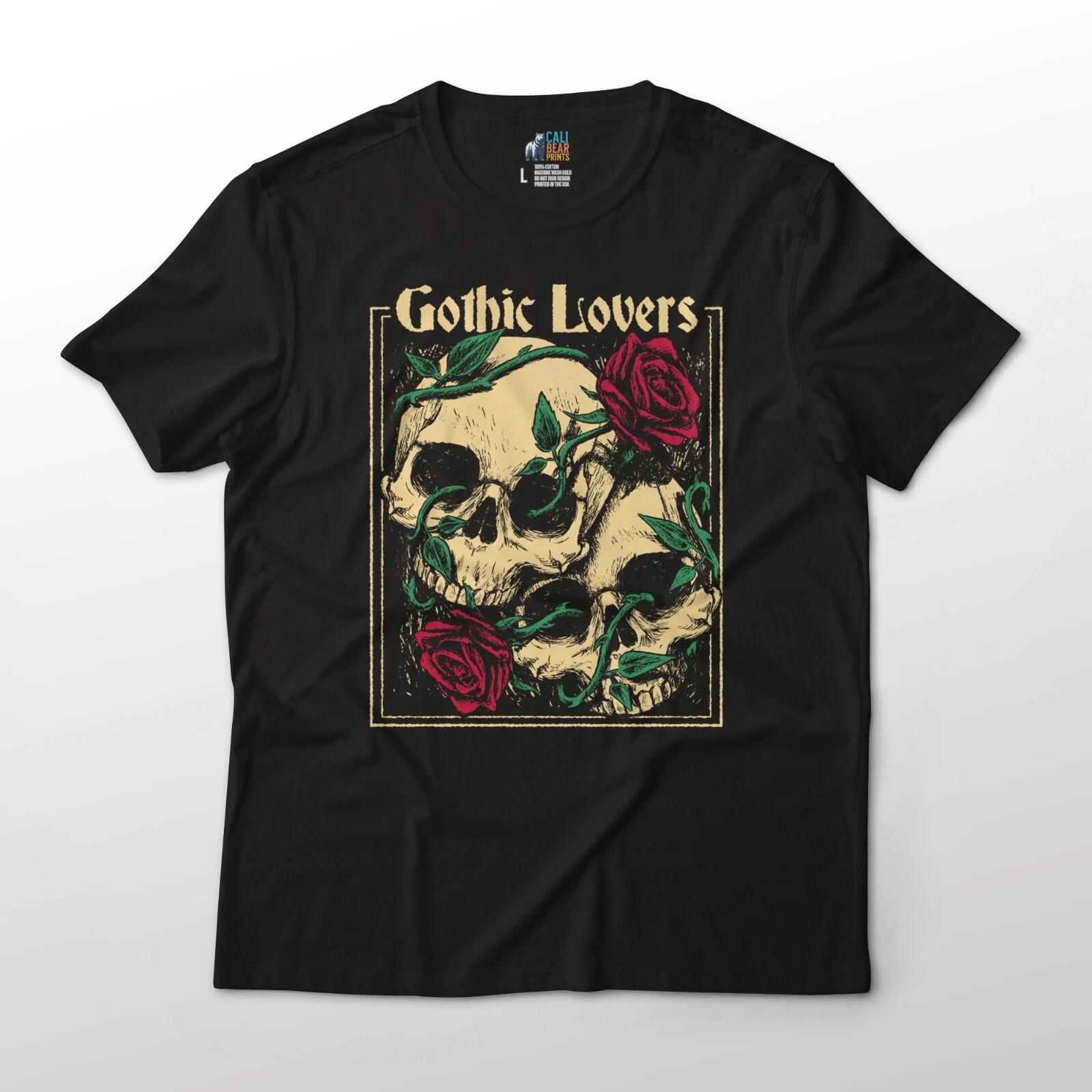 Gothic Lovers Skull Couple And Roses Graphic T-T-Shirt Unisex Lightweight Cotton 2XL