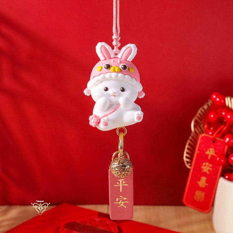2024 New Year Rabbit Car Pendant Car Mirror Cute Rabbit Decoration Ornament Hanging Valentine's Day Gift Automotive Interior