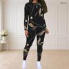 Women Plus Size Round Neck Long Sleeve Floral Printed Top And Fitted Pants Two Piece Set