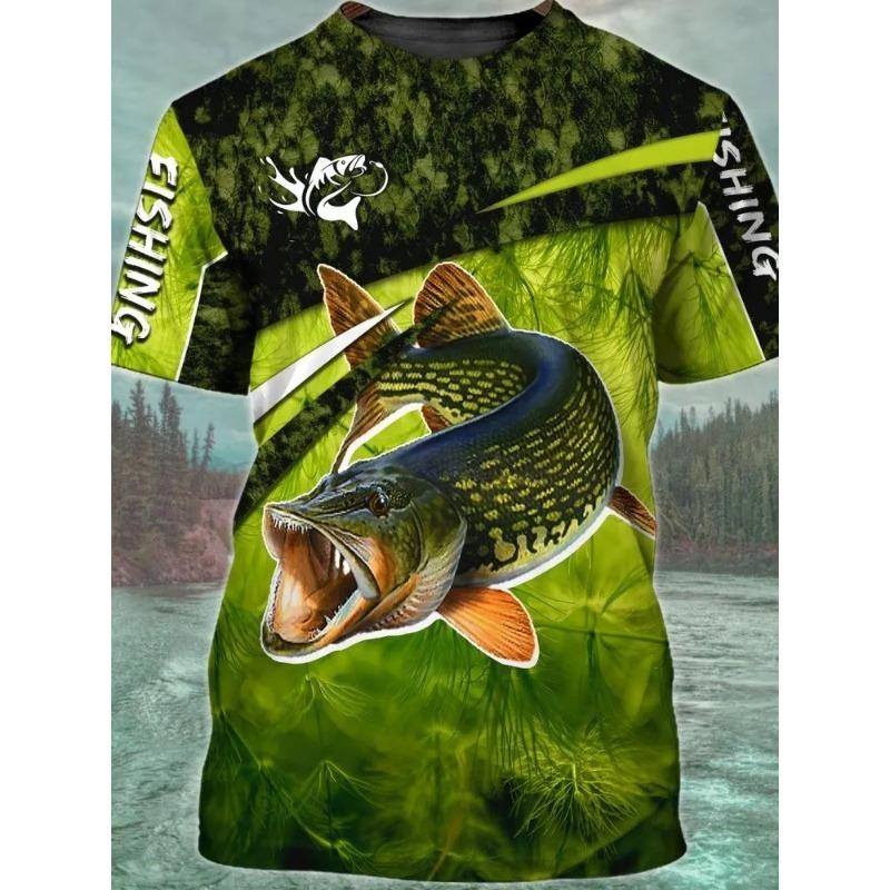 Summer Men's Fishing T-Shirts Short Sleeve 3d Fish Print Street T-Shirts Hip Hop Big Size Man Tees Loose Casual O-Neck Tops