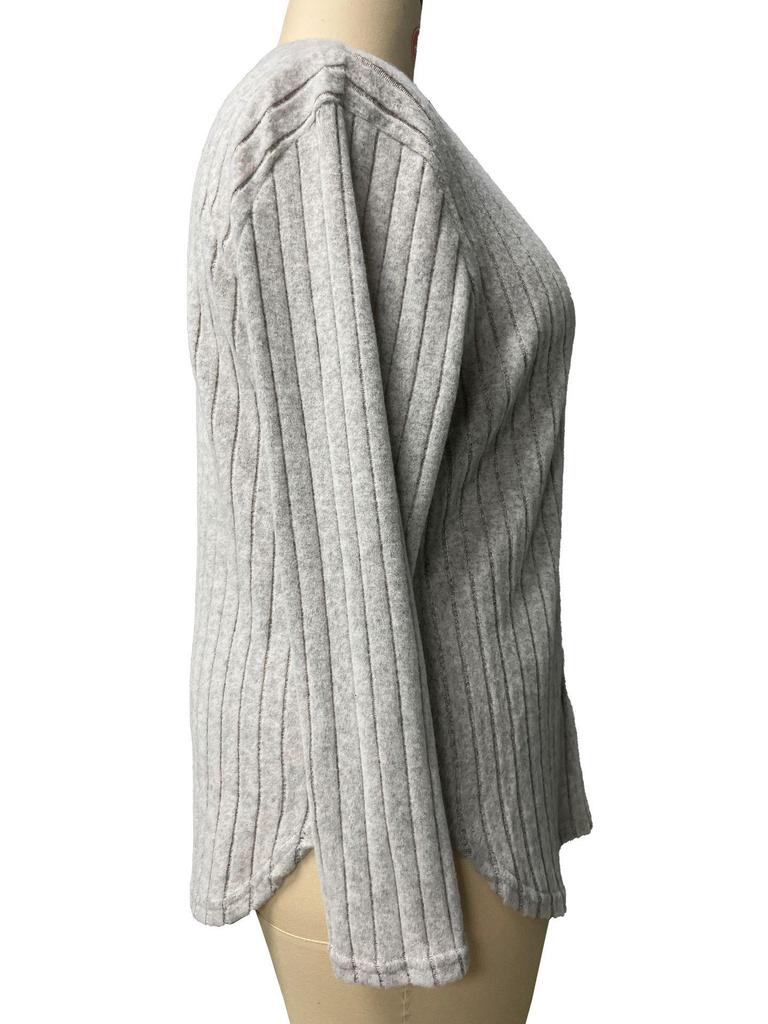 2025 Autumn/Winter Plus Size Women's V-Neck Long Sleeve Ribbed Loose Top