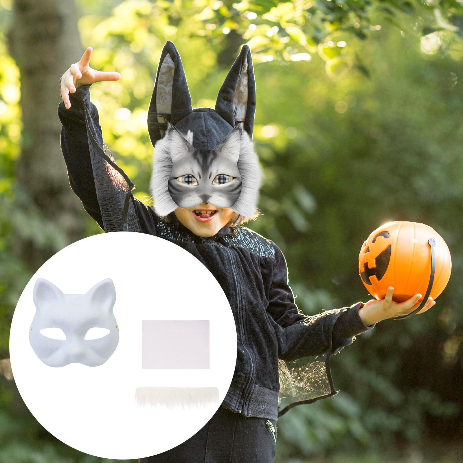 

DIY Therian Kit Paintable with Strip Mesh Sheet Blank Cat for Carnival Masquerade Dress up Festival белый