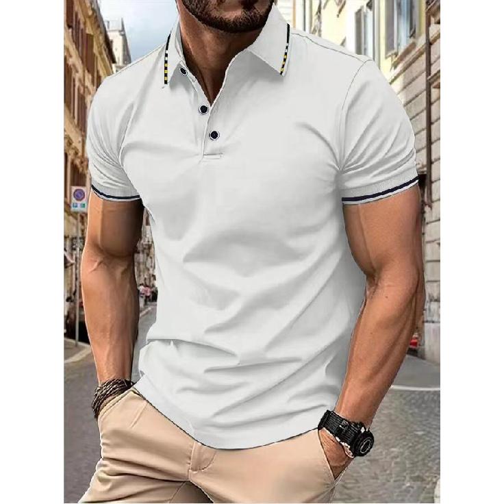 

Нова модна чоловіча літня футболка з коміром Paul Чоловіча важка оверсайз однотонна повсякденна футболка з короткими рукавами M білий