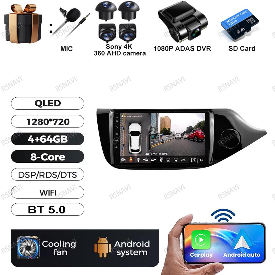 Android 16 Car Radio For Kia CEED 2 JD 2012 - 2018 RHD Video Player Multimedia Carplay Navigation Autoradio RDS Stereo 5G WIFI