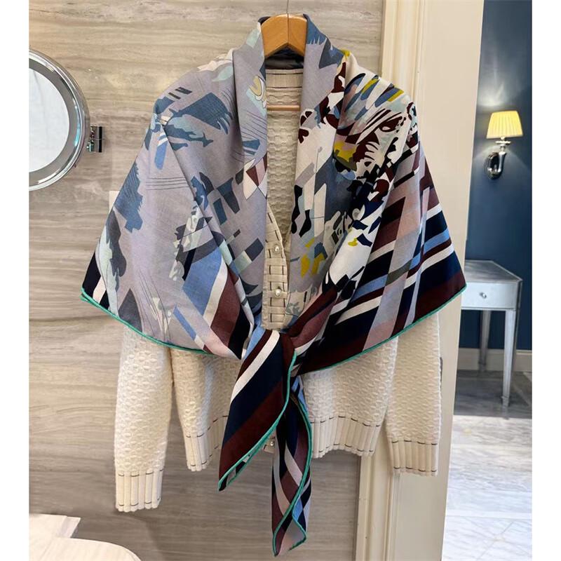 NINA SOLOR Horseman Silk Wool Large Square Scarf