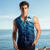 Men's Fashion Printed Sleeveless Lapel Button-Down Shirt Vest Top