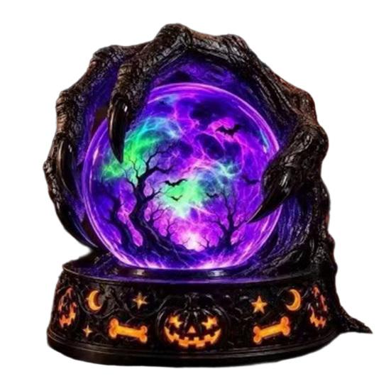 Unique Halloween Gift for Friends LED Lighted Faux Crystal Ball Decoration, Resin Witch/Skeleton/Cat/Ghost Figurine with Led Light