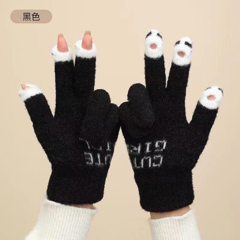 

Women s Gloves Cute Knitted Writing Touchscreen Play Phone Warm Autumn/Winter one size чорний