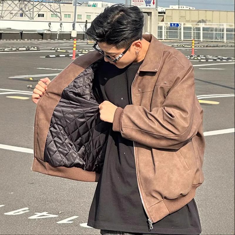 

Мужская кожаная куртка Осень и Зима Красивая мотоциклетная куртка Ретро состаренная хлопковая куртка Зима XXL коричневый