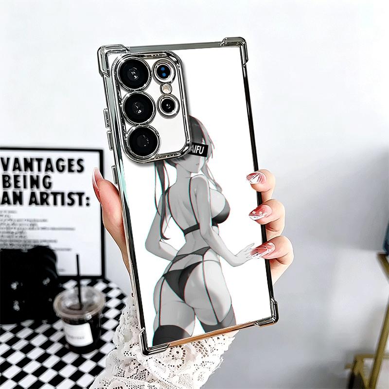 Sugoi Senpai Waifu Kawaii Anime Girl Plating Phone Case For Samsung Galaxy S24 S25 FE S26 Edge S23 Ultra S22 S21 Plus S20 Anti-F