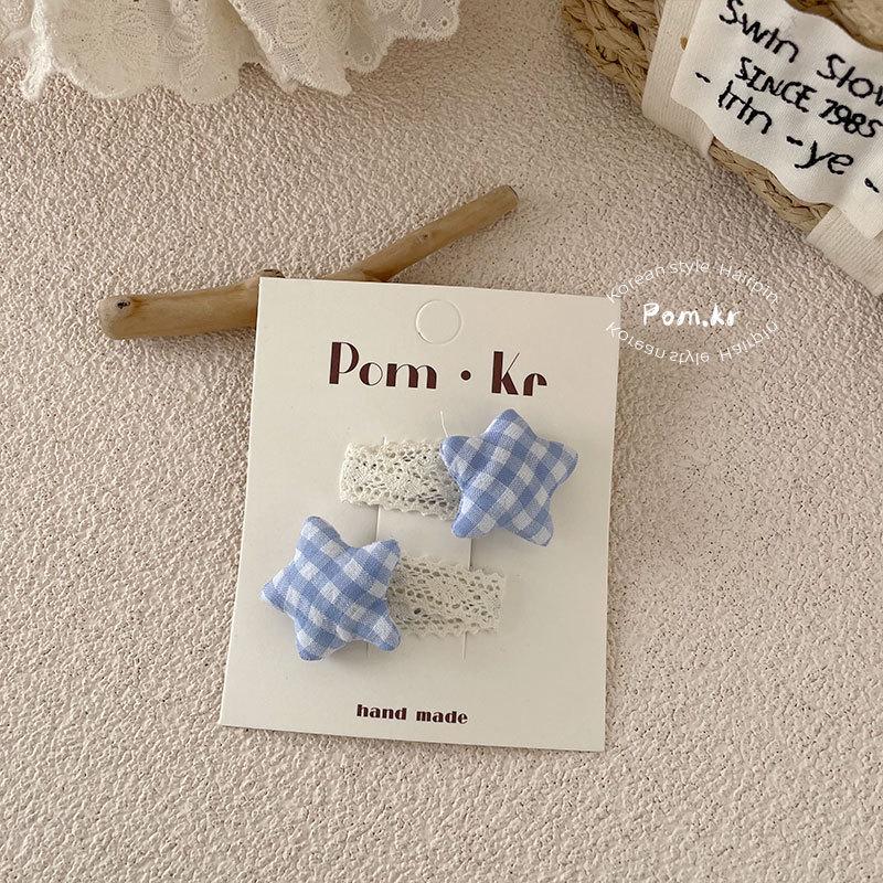 Blaue Haarspangen im koreanischen Stil für Kinder - Schleife mit Spitzenkanten