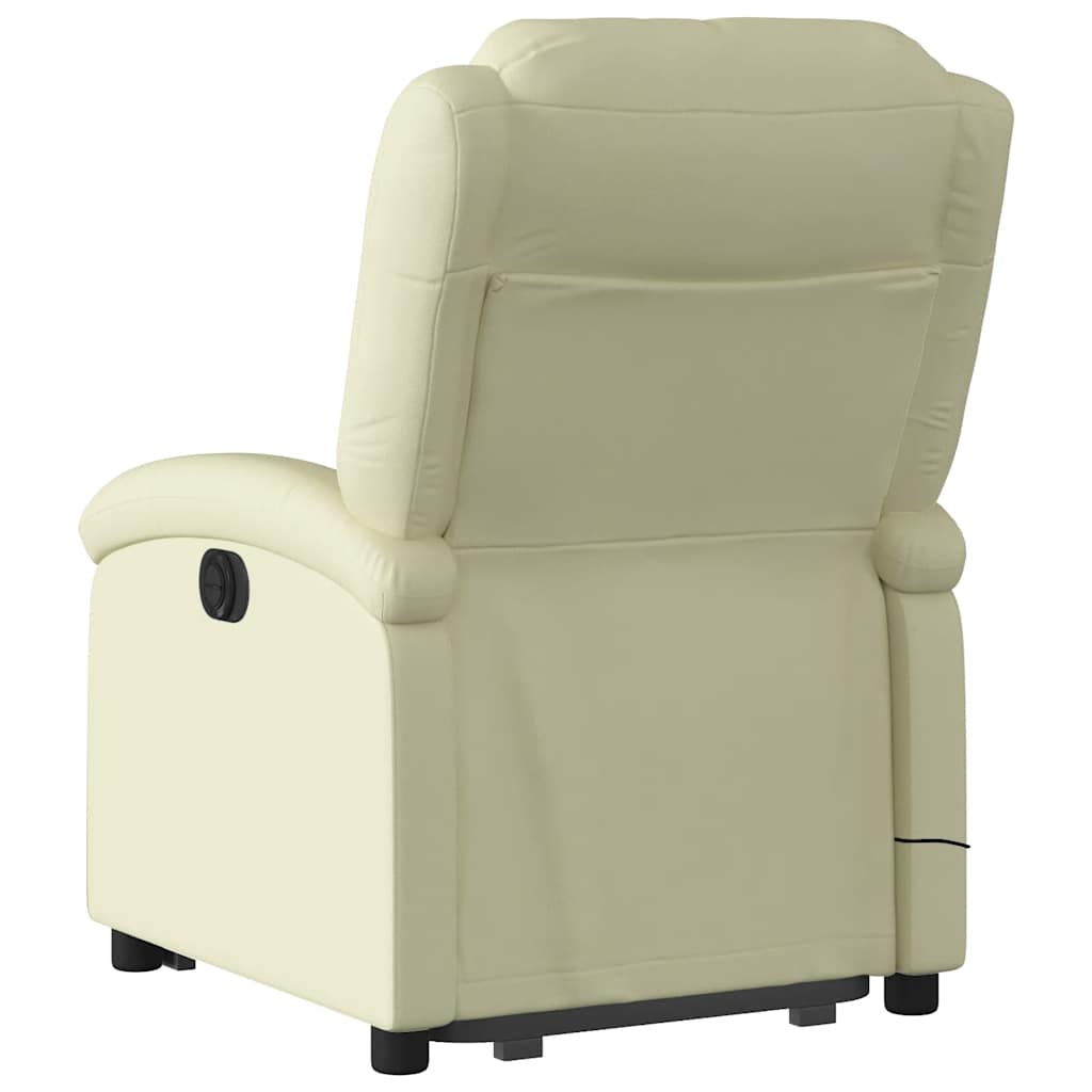 Massage Recliner with Rising Function Cream Genuine Leather