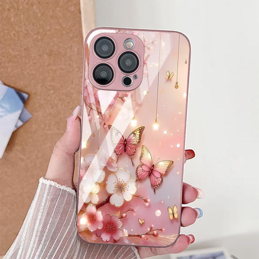 Cute Flower Phone Case For iPhone 17 14 15 13 11 12 16 Pro Max 17 Air 16E SE XR 7 8 Plus Tempered Glass Shockproof Bumper Cover