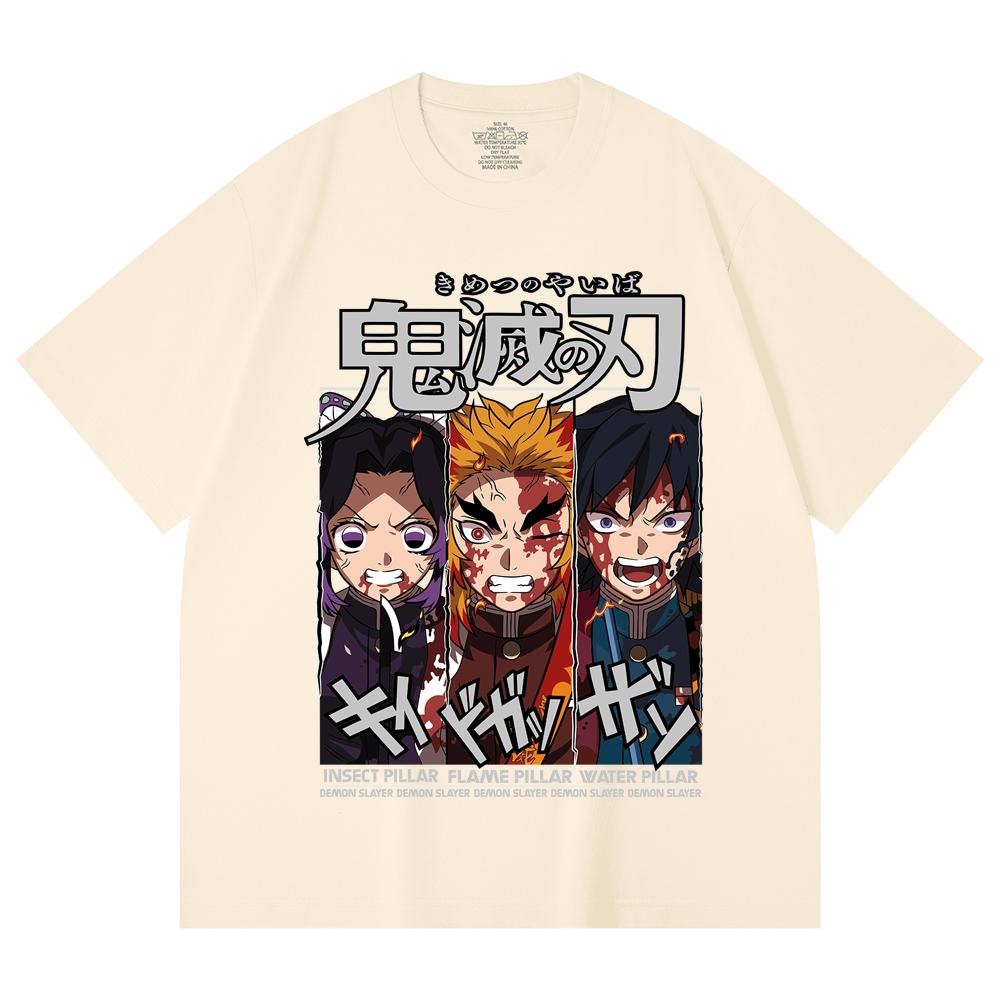 

230 г/м² 100% хлопок Клинок, рассекающий демонов V58 Печать Столпов Унисекс Плотная хлопковая футболка XS абрикосовый