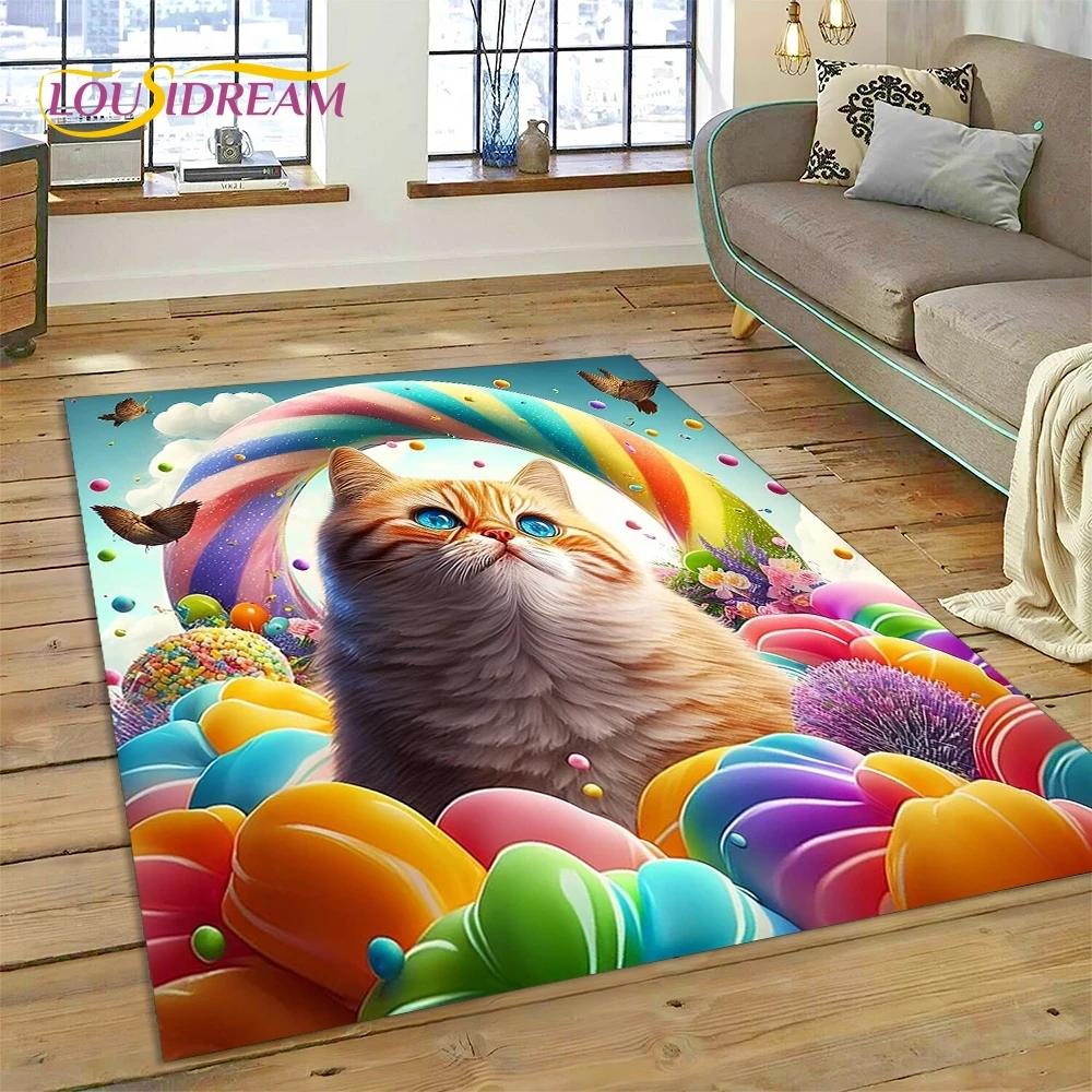 3D Persian Cat,Cute Calico Cat,Ragdoll Cartoon Rug Carpet for Living Room Bedroom Home Decor,Non-slip for Sofa  Doormat Gift Kid