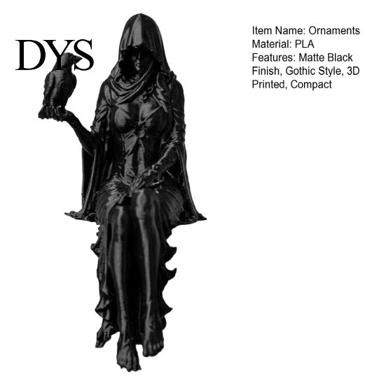 Tabletop Shelf Decoration Gothic Raven Sitter Statue, Hooded Lady Reaper Figurine, 3D Printed Dark Creative Bookshelf Statue Edge Sitter, Witchy Room