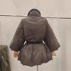 Winter new French retro stand-up neck lantern sleeve waist medium and long thermal down jacket with belt
