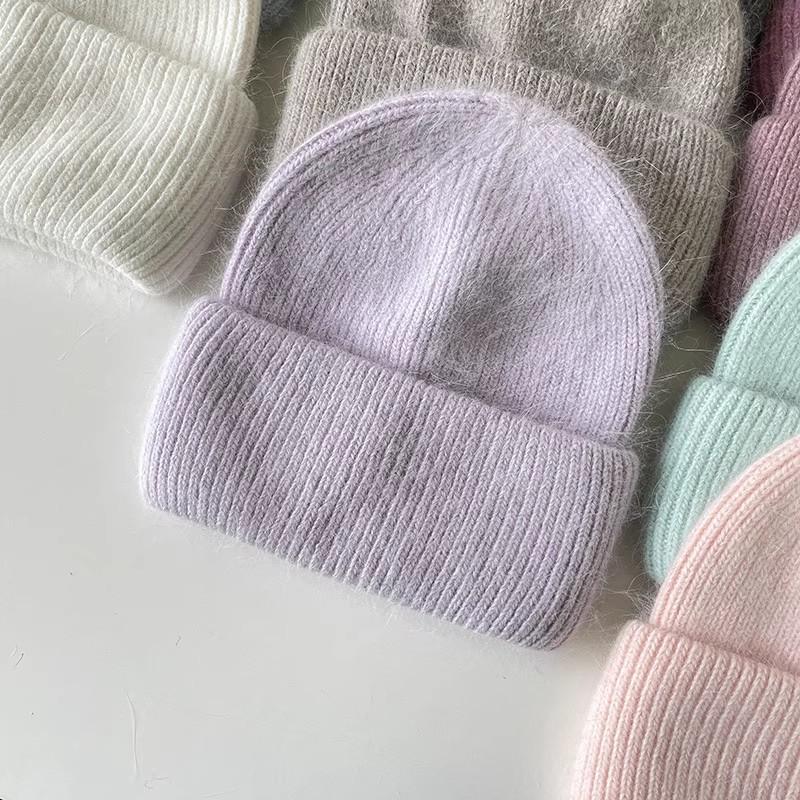 Reba Internet celebrity headgear, angora rabbit fur knitted warm melon fur hat, fashionable autumn and winter ear protection wool hat