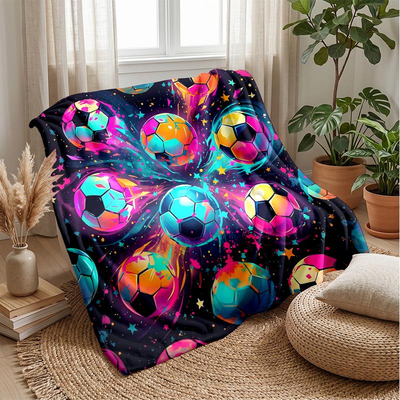 Colorful Soccer Ball Blanket Personalized Name Flannel Blanket Soft Cozy Plush Throw for Sofa Bed Lightweight Home Decor