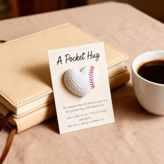 Golf Pocket Hug with Card Heart-Shaped Softball Golf Ball Pocket Hug Token Encouragement Keepsake Gift for Softball Lovers Golfers Sports Enthusiasts