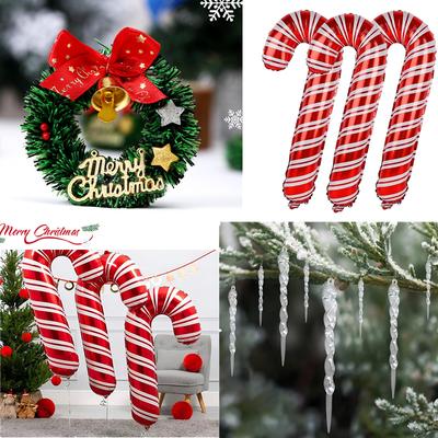 33 Inch Christmas Cane Aluminum Foil Balloon Mini Flower Wreath Ice Bar Pendant Christmas Scene Decoration Children's Gift