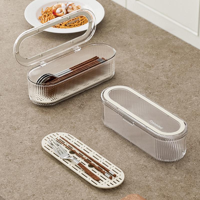 Household Dustproof Chopstick Box With Lid Kitchen And Restaurant Spoon Fork Cutlery Storage Box Light Luxury Transparent