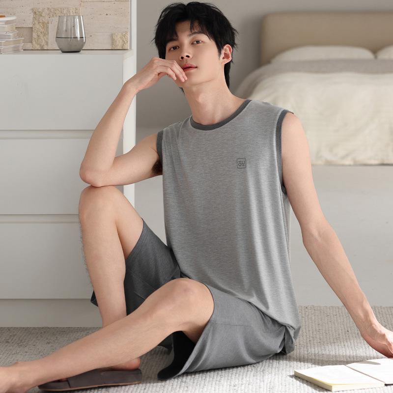 Men's Modal Sleeveless Camisole Loungewear Set, Plus Size, Summer-Ready, Outdoor Wearable
