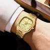 OPK Men's Quartz Analog Watch Waterproof Luminous Stainless Steel Band Simple Elegant Gold
