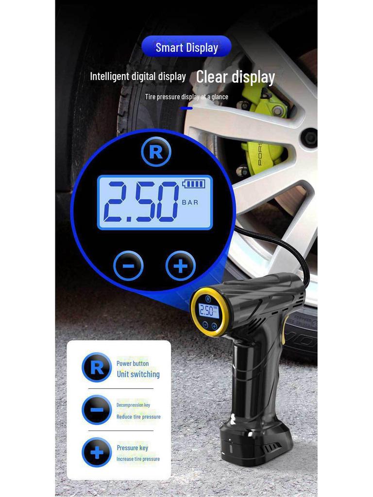 Tragbare kabellose Luftpumpe mit intelligentem Digitaldisplay für Autos und Fahrräder