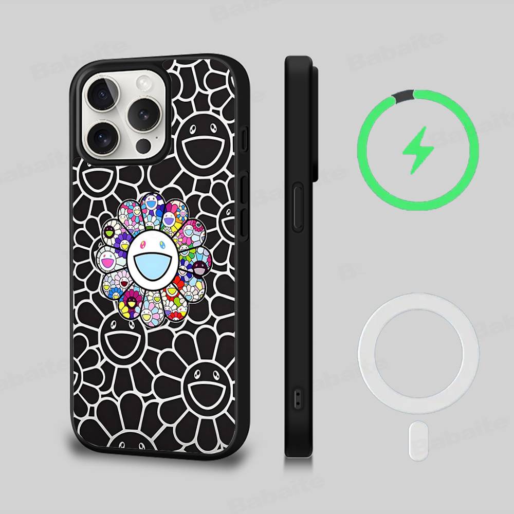 Art T-Takashi M-Murakamis Black For Magsafe Magnetic Phone Case For iPhone 16 15 17 Pro Max 11 12 13 14 Plus Cover